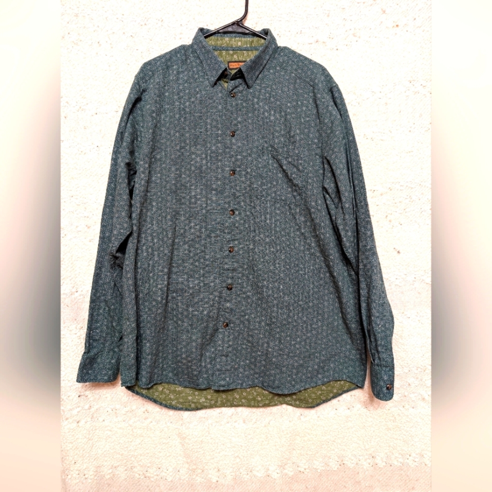 Lenor Romano Men's Green Patterned Shirt Button Up Button Down Sz M 100% Cotton